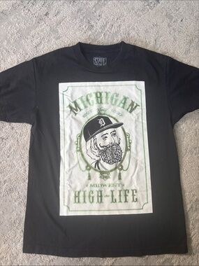STATE Black Tee with Green Michigan High-Life Graphic